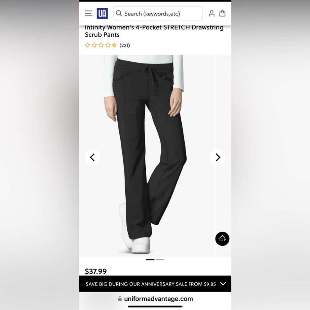 LARGE Black Cherokee Infinity 4 pocket Stretch Scrub Pants NWT